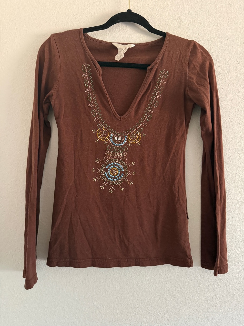 Vintage Fresh Wear Top Brown Rhinestone Y2K Babydoll